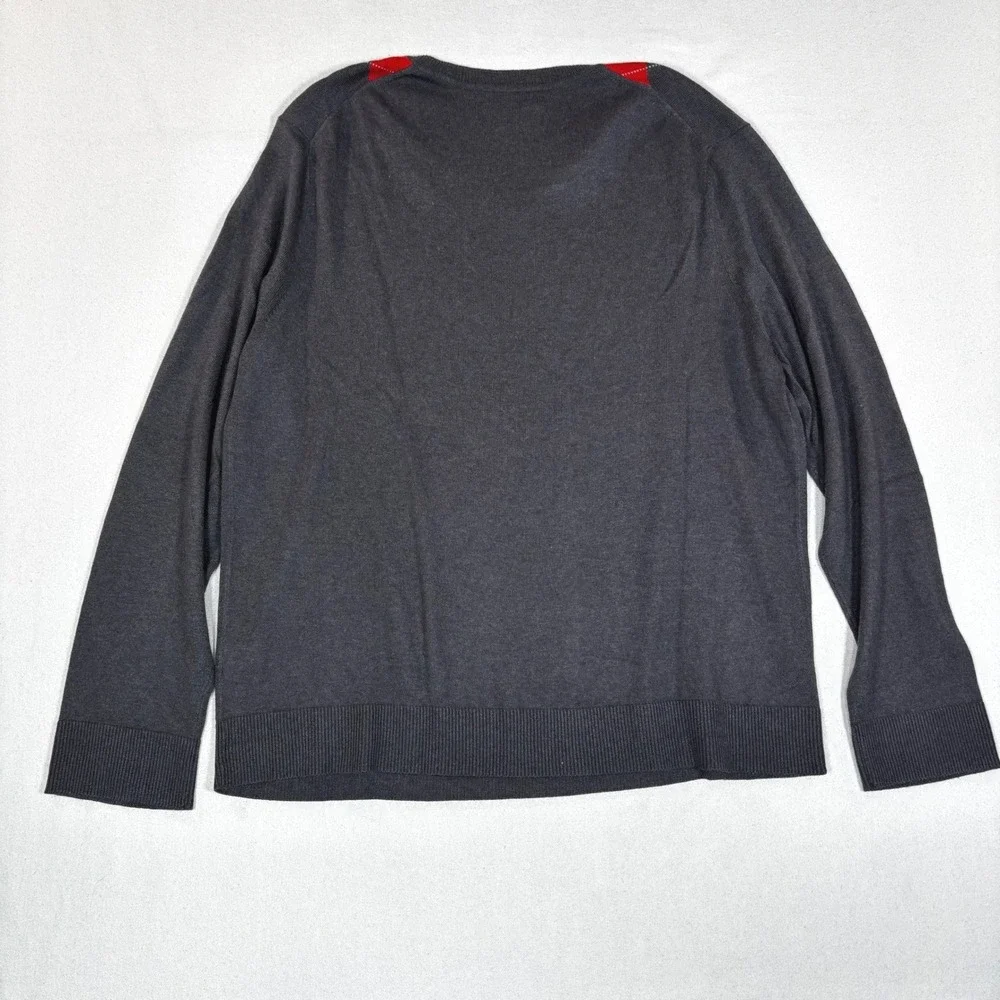Banana Republic Mens Argyle V Neck Sweater Gray Red Silk Cashmere XL 1375